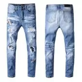 amiri denim jeans skinny-fit distressed stretch embroidery crane blue